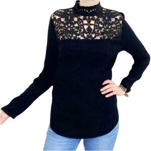 Who What Wear Black Lace Gothic Victorian High Neck Long Sleeve Blouse XS